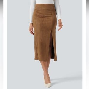High Waisted Bodycon Suede Midi Casual Skirt